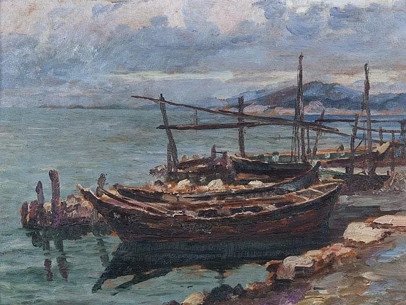 1865-Paul Alphonse Marsac - Barche ormeggiate alla banchina